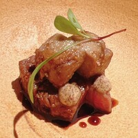 日本焼肉はせ川 別亭 銀座店 - 薬味は黒酢と手前の泡が地辛子です