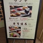 寿司 松岡 - お店前のメニュー（2023/12）