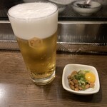 鳥樹 - 生ビール(小)+お通し