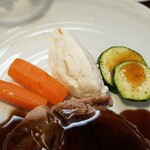 キッチン ブルー グローブ - 備え付け野菜、ポテサラのアップ