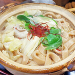 みのや - 牛モツしょうゆ煮込み (全粒粉平打ち麺やわらかめ)