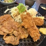 多良々 - カキフライと豚肉肩ロースの生姜焼き定食