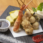 Assortment of five types Fried Skewers