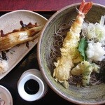 華屋与兵衛 - 大海老おろし蕎麦　穴子握りつき　1218円