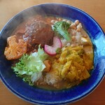トルカリ ジュッティー - 日替わり合い掛けカレー(肉・野菜)￥1100(税込)