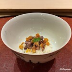 御料理 寺沢 - 牛たんと唐墨の飯蒸し