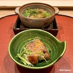 御料理 寺沢 - 喜知次と壬生菜の小鍋立