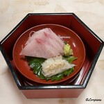 いしどりや懐食 新亀家 - 平政に鮃の縁側の炙りの造り