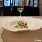 プチレストラン ブーケ・ド・フランス - Dom. Arnaud Cinsault Syrah Roséと蝦夷あわびに北寄貝のリゾット