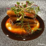 プチレストラン ブーケ・ド・フランス - 煮穴子にジャガイモにチーズを加えたピューにマデラ酒ベースのソース