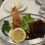 レストラン桂 - Cランチ＝有頭海老フライとハンバーグステーキのセット