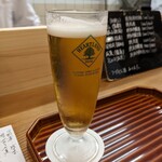 割烹 市川 - 夫はまずビール　市川さんはハートランドの生です