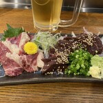 人形町 肉寿司 - 馬レバ刺し+馬中落ちカルビ