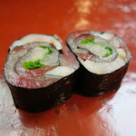 日本橋橘町　都寿司 - 〆鯖、あさつき、ガリ巻き