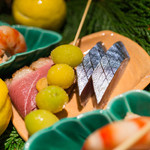 日本料理 幸庵 - 銀杏の素揚げ、鴨ロース、〆サバ