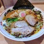 中村麺三郎商店 - 限定背脂煮干し味噌中華そば、海老ワンタントッピング