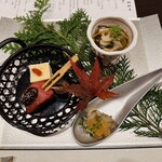 Ginza Hakobune - 蒸し牡蠣、田楽、蓮根松前漬け