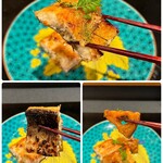 四季彩ダイニング　春 - パリッと焼かれた皮まで美味しい♪
      添えられた蓮根のキンピラもいいお味♡(๑˃̵ᴗ˂̵)