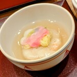 Keishindou Honten Oshokujidokoro Hyakufukuan - 海老しんじょう、お素麺と海老、餡も薄味美味しいんですヾ(*´∇`)ﾉ