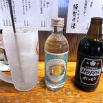 須賀乃湯 - ホッピー瓶（黒） 330円＋金宮焼酎25度（300ml 850円）