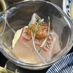 Daininngu poto goryoukaku - 御料鶴小鉢膳 の 本日の鮮魚と多古町産大和芋 ねぎ味噌だれ　(2023/12)