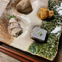 ごはんや 要兵衛 - 海老芋うま煮、イカ天甘酢あん、黒豆豆腐、豚しゃぶ大場巻き