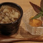 Yakitori Abe - きのこの茶碗蒸し 南瓜のマリネ