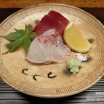 一心鮨 光洋 - お刺身、カツオ、鯛、お店のドリンクペアリングが変わっていました。
