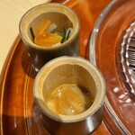 銀座 しのはら - イカの塩辛　なますにカラスミ添え