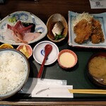 魚がし食堂 - お刺身とカキフライ定食　1,300円