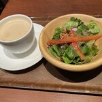 上島珈琲店 - ランチサラダ、黒糖ミルク珈琲