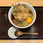 Sobakichi - 舞茸と甘えびと京菊菜のかき揚げ天玉そば ¥1,180