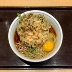 Sobakichi - 舞茸と甘えびと京菊菜のかき揚げ天玉そば ¥1,180