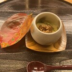 Nikuwashoku Getsukasui Mokukindonichi - 先付：鴨出汁の玉〆