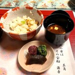 Nihon Ryouri Unoan - 帆立ご飯(漬物がやっぱり奈良なので美味しい！)