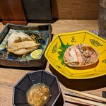 湊 - 香箱かに酢（半分食べちゃった）海老芋＆カラスミ、焼き魚