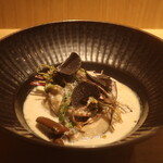 RISTORANTE IL NODO - 小田原山北の天然ナメコと椎茸 トリュフ 田芹 牡蠣と柿