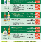 ジン／ウォッカ／ラム／テキーラ／梅酒／焼酎