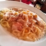 Kafeparetto - スモークサーモンとコーンのクリームパスタ