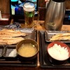 Shimpachi Shokudou - ほっけ開き定食一尾(ごはん普通盛り)、サーモンハラミ定食(ごはん普通盛り)、生中