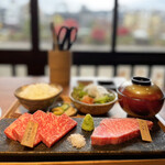 Thick-sliced Japanese black beef fillet & Omi beef sirloin Yakiniku (Grilled meat) set lunch