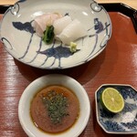 東茶屋 なかむら - お刺身　クエ　アオリイカ