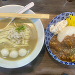 ヌードル＆スパイスカレー 今日の1番 - 朝限定セット　¥1,000-(税込)
      煮干しソバ(かけ)＋本日のカレー(ポークカレー)