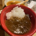 炭火焼 ゆうじ - シメカレー。カレーのお土産あるかと聞くと売り切れでした。残った溶き卵をかけてシメる