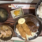 Bougetsu - ミックスメニュー3品ハンバーグ海老フライスタミナ焼き