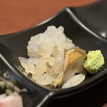 酒肴場 屯 - ヒラメ昆布〆、大間産あわび、今日もあわびが入っててラッキー！