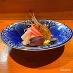 Homura - ボタン海老､天然本鮪のトロ､九絵､〆鯖の造り
