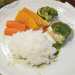 キッチン ブルー グローブ - ご飯を乗せて