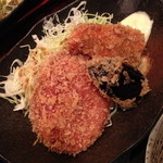 和食　貴山 - ２０１３年１１月２７日のミックスフライ（ハム・サーモン・茄子）定食（９５０円）