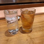 馳走屋河の - 芋焼酎富乃宝山水割り、ウーロン茶